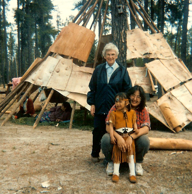 Sister Rita In Aroland, Ontario with an aboriginal family