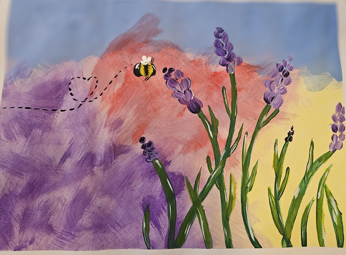 Bee and flowers Painting by Sister Carla Marie McCarvale,SSND