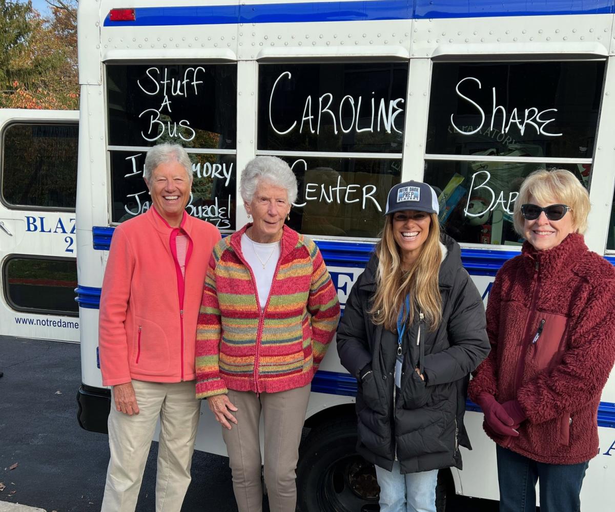 SSNDs Sister Debbie Liesen, Sister Virginia Brune, NDP Alumnae Director Shawn Osmeyer, and NDP Alumnae Association Board Member Celie Neville ‘70