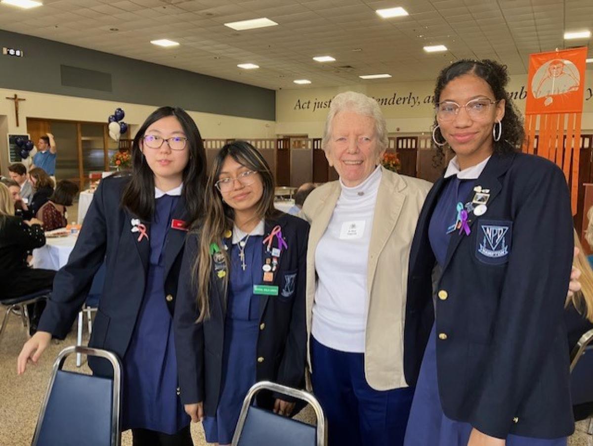 In the picture, left to right:  Abby Park, Krystal Avila-Larios, Sister Mary, Sydney Newkirk