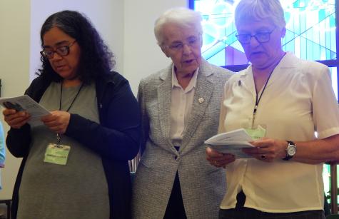 Associate Margarita Silva, Sister Marlene Panko, Associate Karen Didier photo of Associates reading