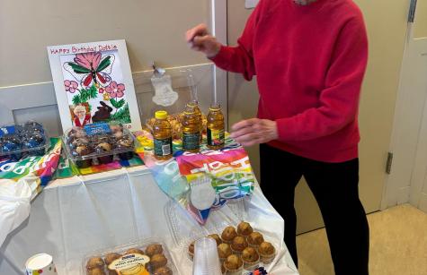Sister Bern Alfieri helping out